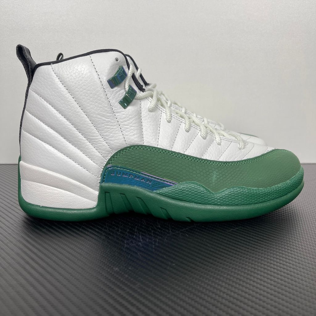 Shop Air Jordan 12 Retro Bucks CT8013-103 in Summit White, Fierce Purple and Gorge Green with premium leather, Air Zoom cushioning and rubber traction.