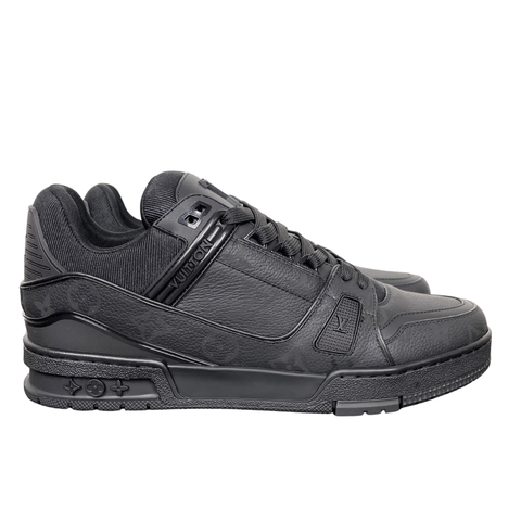 Shop Louis Vuitton LV Trainer Sneaker 1AHDBE in Noir Black with Monogram grained calf leather, rubber signatures, Monogram Flower outsole and Italian craftsmanship.