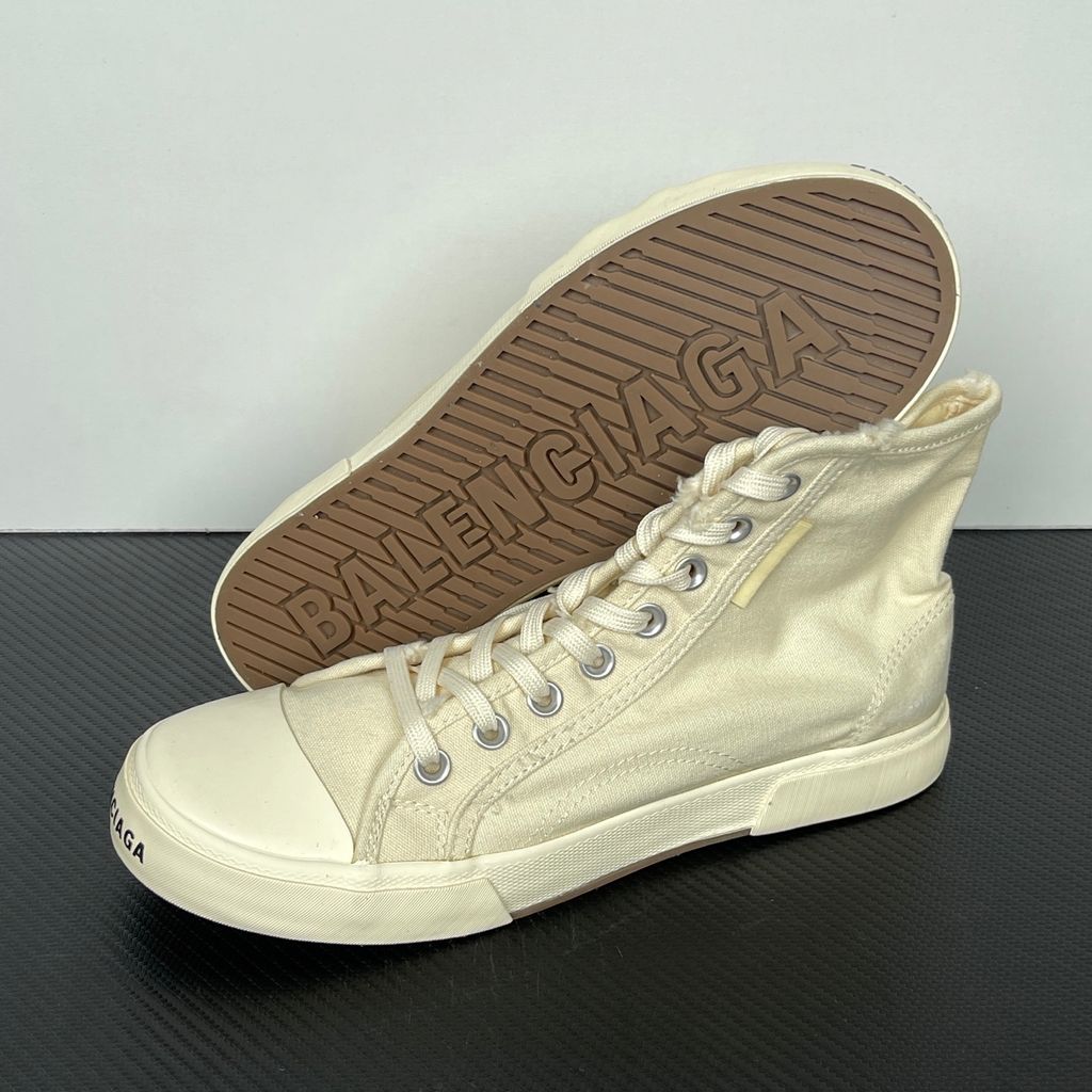 Balenciaga Paris High Top 688752 W3RC4 9090 Beige Off-White Destroyed Sneakers