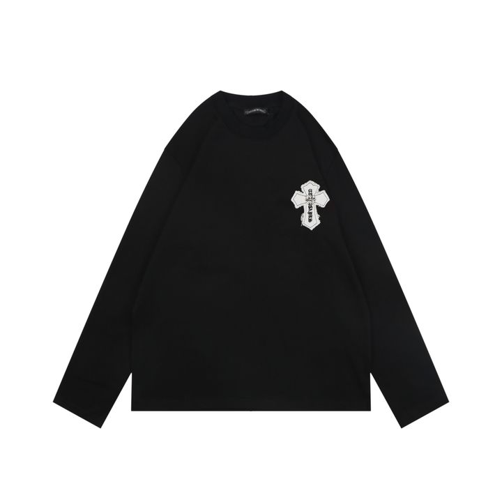 Chrome Hearts Black White Layered Cross Appliqué Long Sleeve