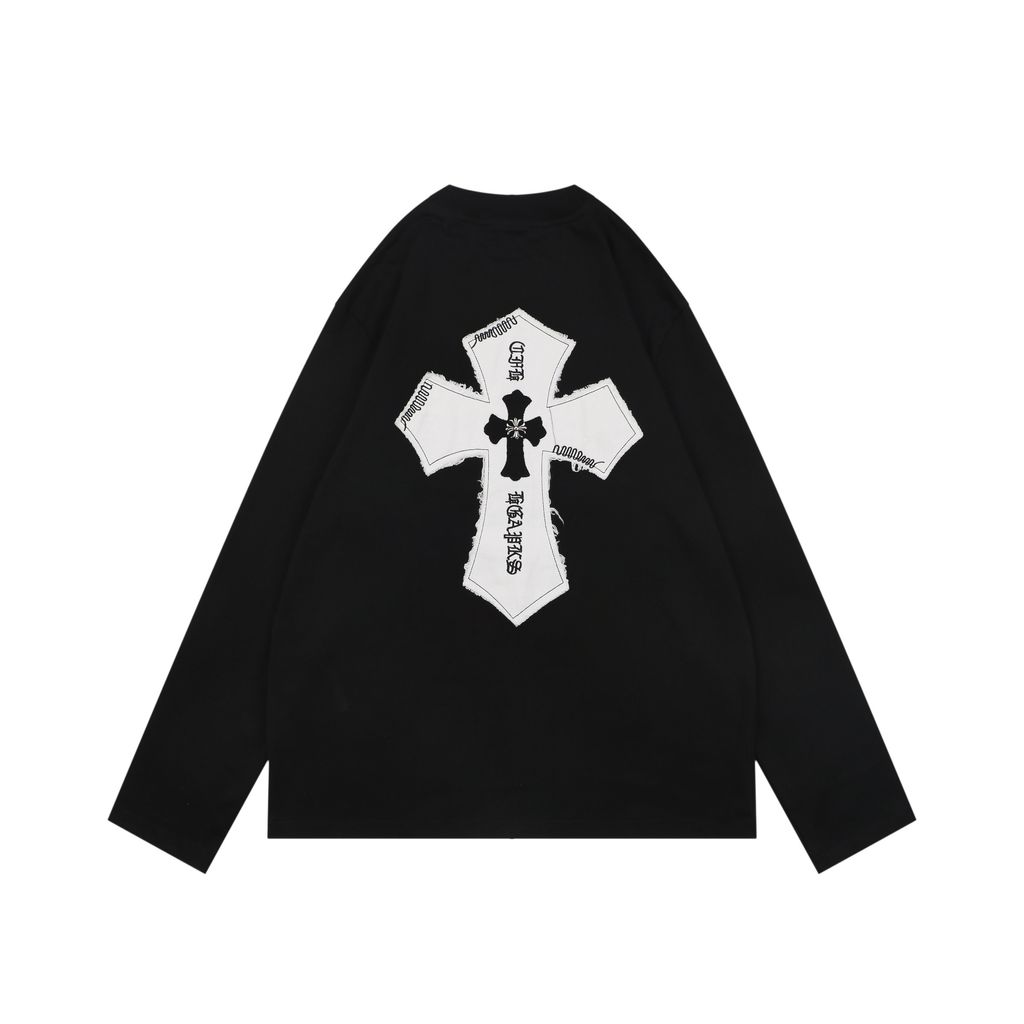 Chrome Hearts Black White Layered Cross Appliqué Long Sleeve