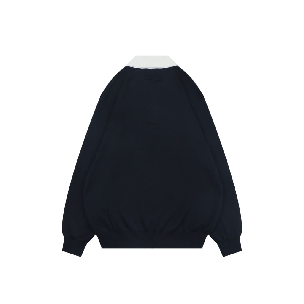 Loro Piana Contrast Collar Long Sleeve Polo Navy