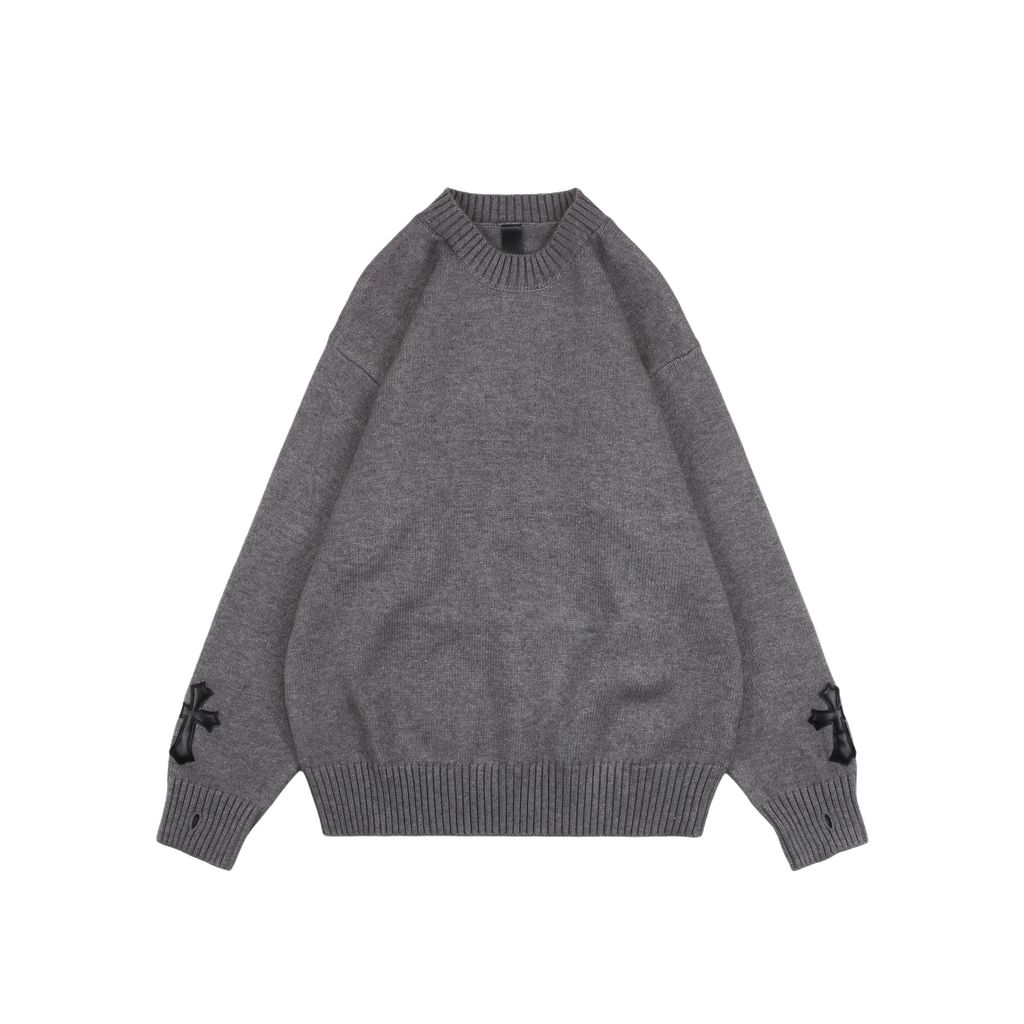 Chrome Hearts Cross Leather Patch Intarsia Crewneck Sweater