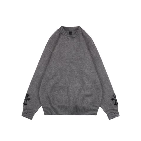 Chrome Hearts Cross Leather Patch Intarsia Crewneck Sweater