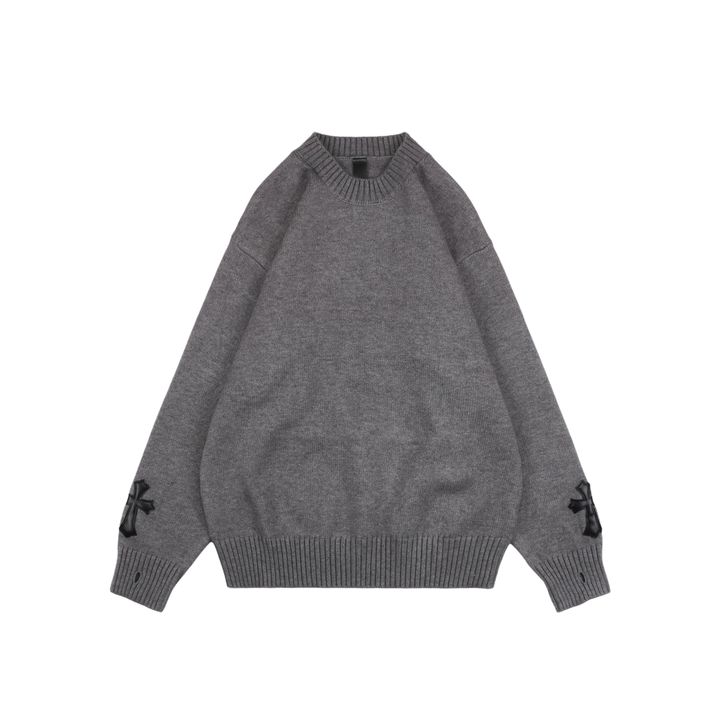 Chrome Hearts Cross Leather Patch Intarsia Crewneck Sweater