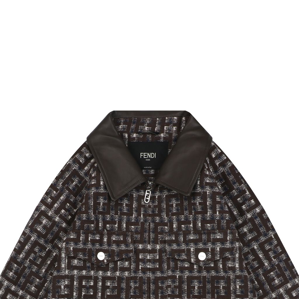 Fendi Tweed Leather Collar Cropped Jacket