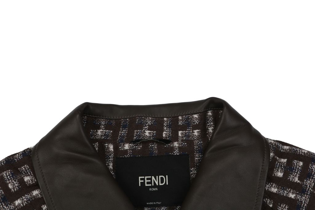 Fendi Tweed Leather Collar Cropped Jacket