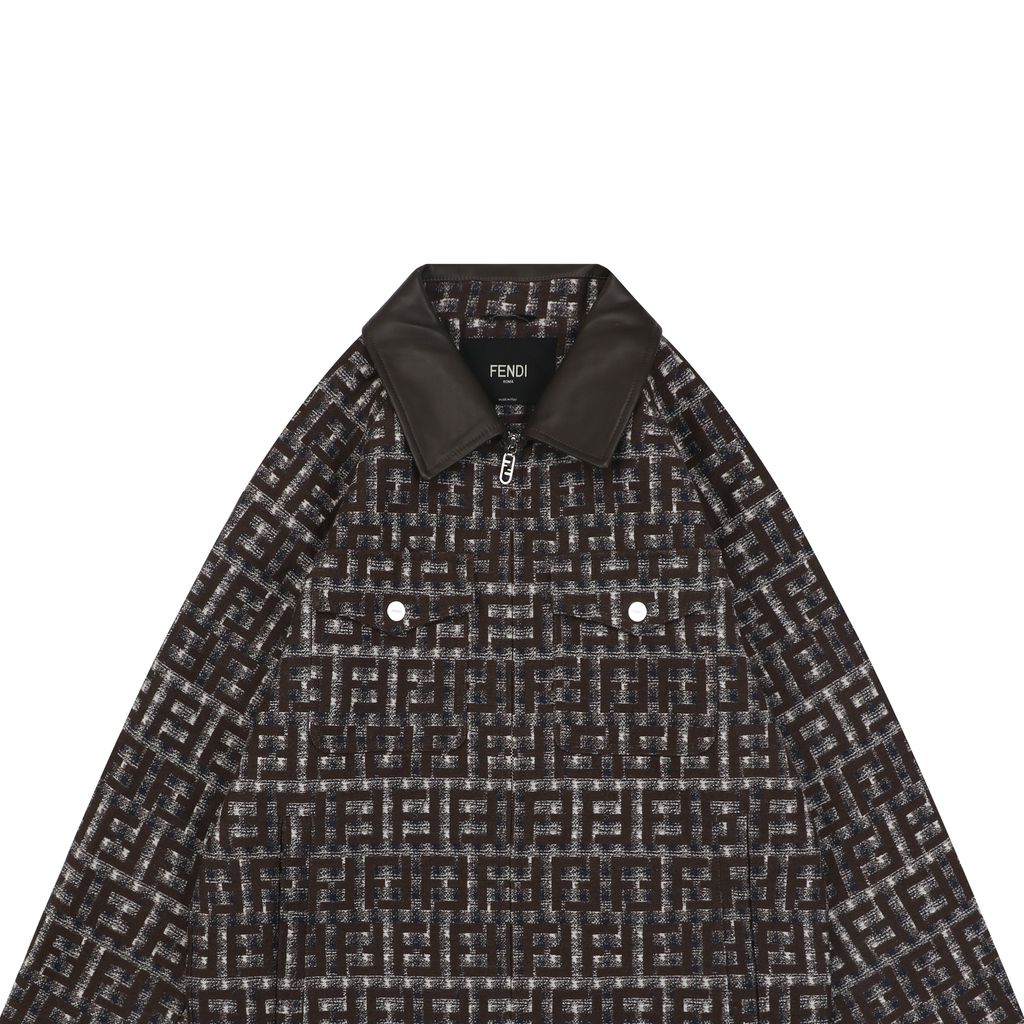 Fendi Tweed Leather Collar Cropped Jacket