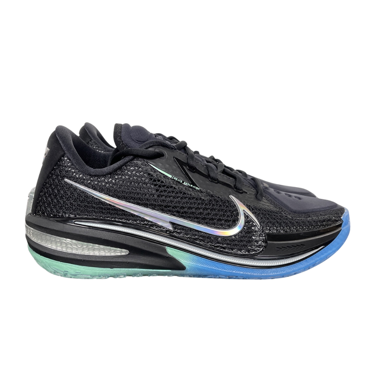 Shop Nike Air Zoom G.T. Cut 1 EP Nike Nationals IX5225-001 in Black, Radiant Green and Radiant Blue with React, Air Zoom Strobel and heel Zoom cushioning.