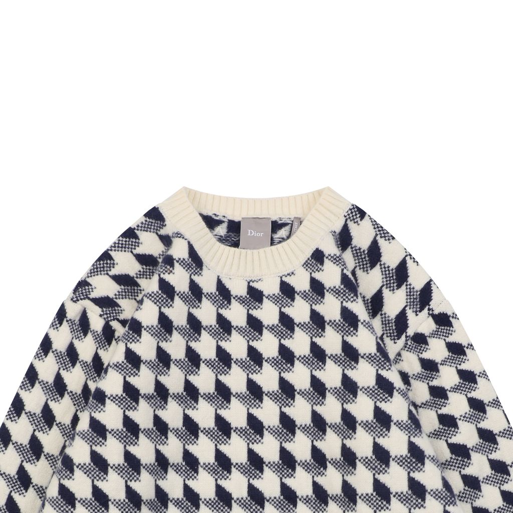 Dior 7-Gauge Wool Cotton Houndstooth Jacquard Knit