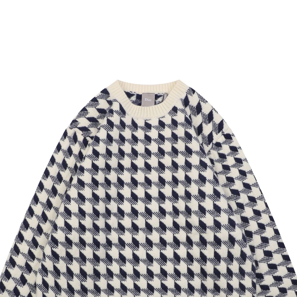 Dior 7-Gauge Wool Cotton Houndstooth Jacquard Knit