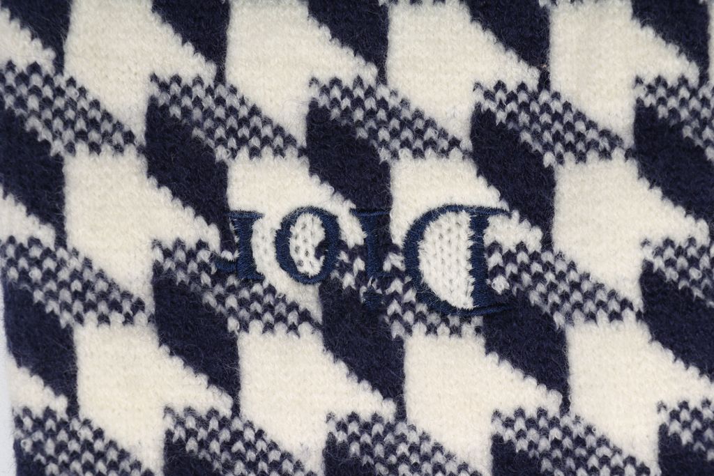 Dior Blue Houndstooth 3D Embroidered Sweater