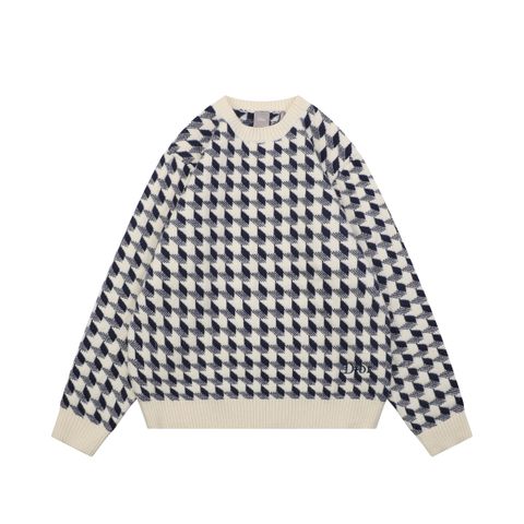 Christian Dior Blue Houndstooth Embroidered Crewneck Sweater