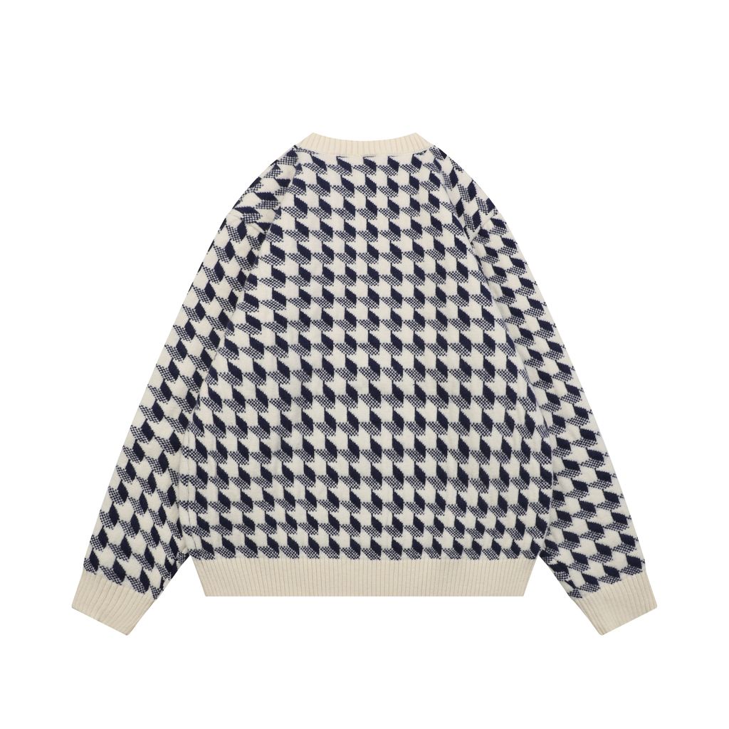 Christian Dior Blue Houndstooth Embroidered Crewneck Sweater