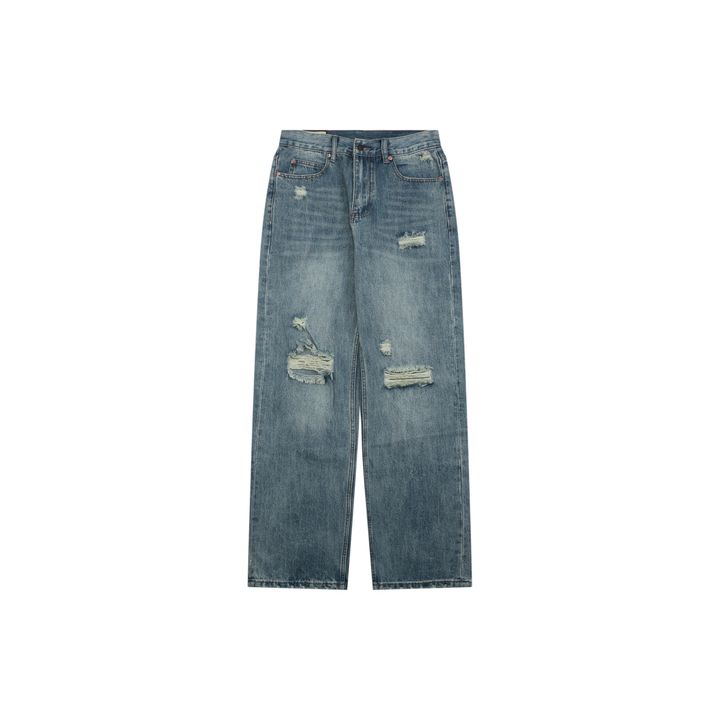 Gucci Black Leather Patch Distressed Denim Jeans