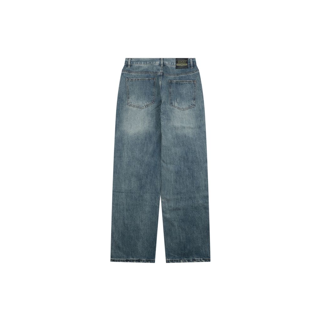 Gucci Black Leather Patch Distressed Denim Jeans