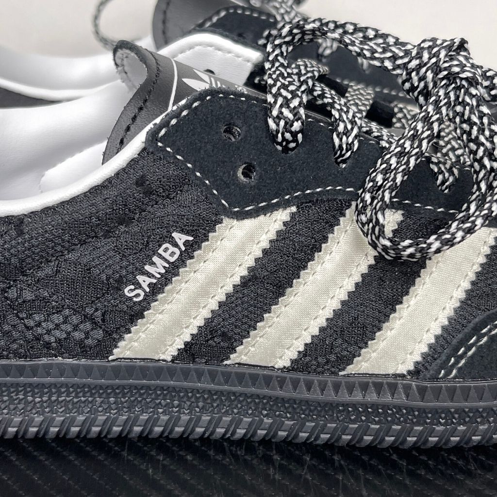 Shop adidas Samba OG W KH7842 in Core Black, Cloud White and Grey One with lace-inspired detailing, contrast stitching and classic low-profile Samba styling.