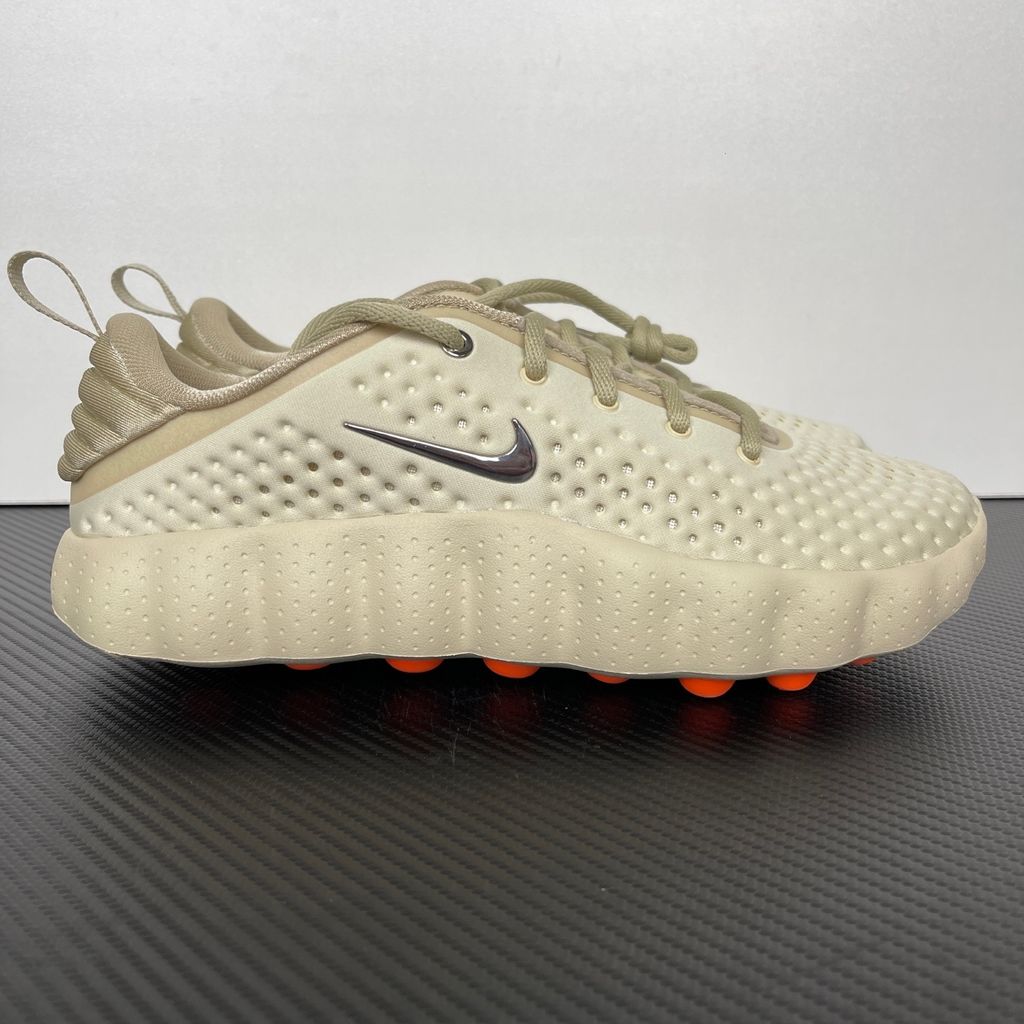 Shop Nike Mind 002 HQ4308-200 in Light Khaki and Desert Khaki with 22 sensory nodes, breathable knit upper, soft foam cushioning and rubber traction pods.