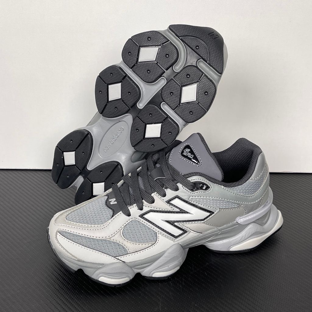 Shop New Balance 9060 U90609XS in Slate Grey and Harbor Grey with mesh and suede upper, ABZORB and SBS cushioning, CR heel device and sculpted Y2K styling.
