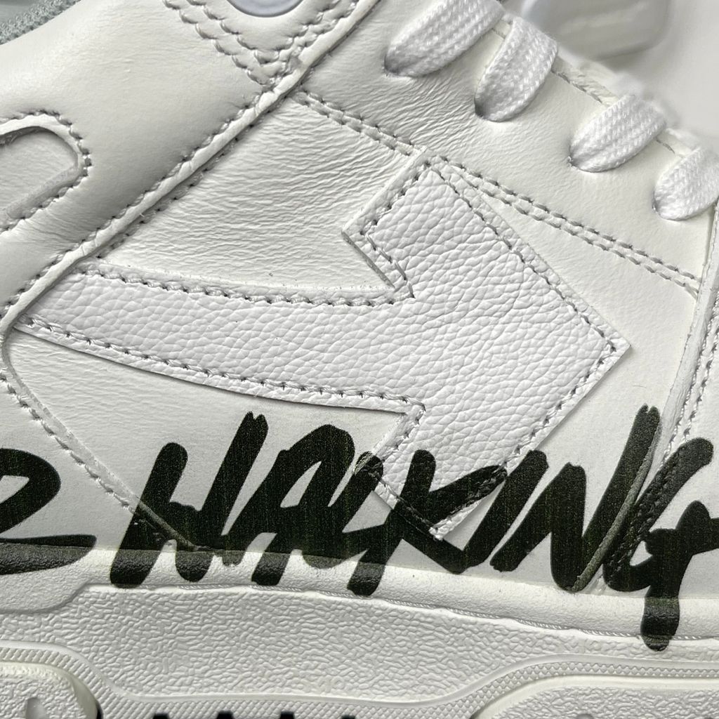 Shop OFF-WHITE Out Of Office For Walking OWIA259C99LEA110110 in White and Black with leather-led construction, Arrow branding, slogan graphic and rubber outsole.