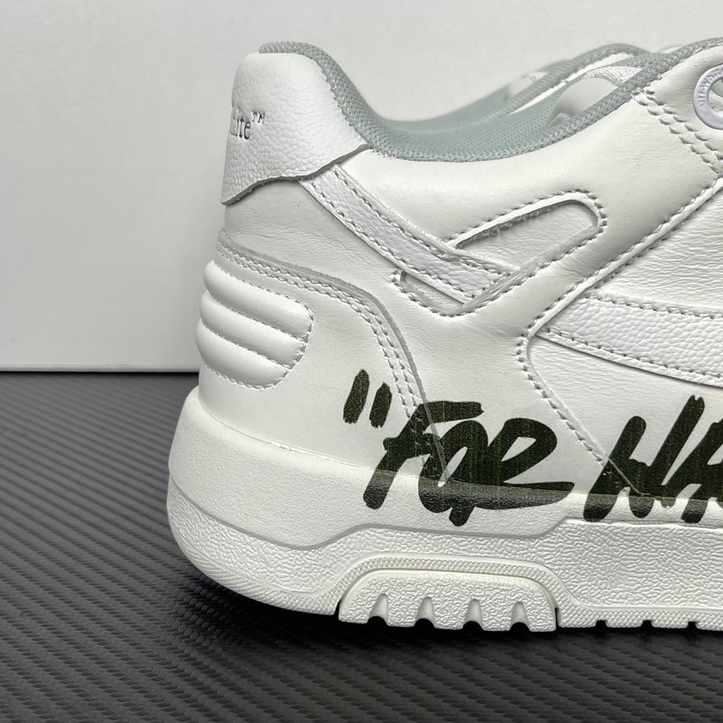 Shop OFF-WHITE Out Of Office For Walking OWIA259C99LEA110110 in White and Black with leather-led construction, Arrow branding, slogan graphic and rubber outsole.