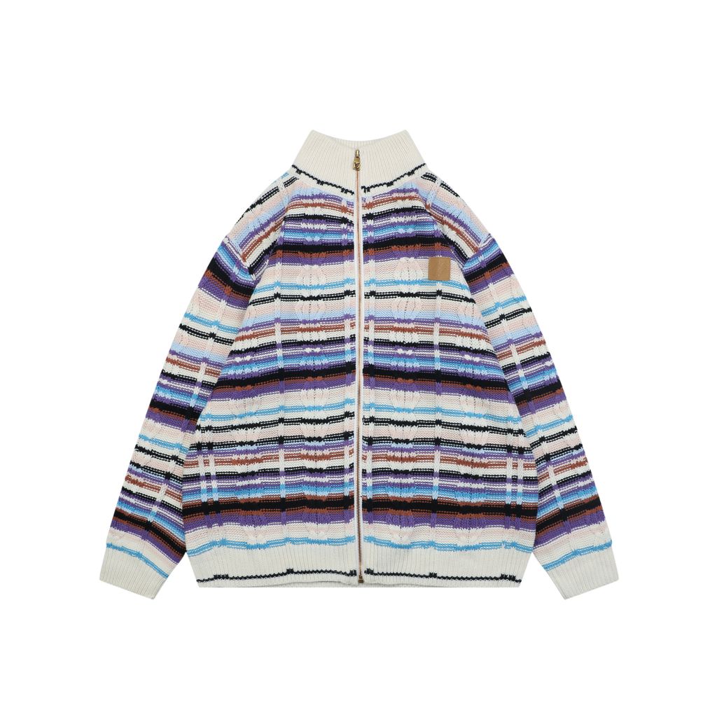 Louis Vuitton Color Stripe High-Neck Knit Jacket