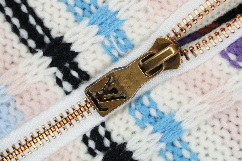 Louis Vuitton Oversized Gold Zip Striped Knit Jacket