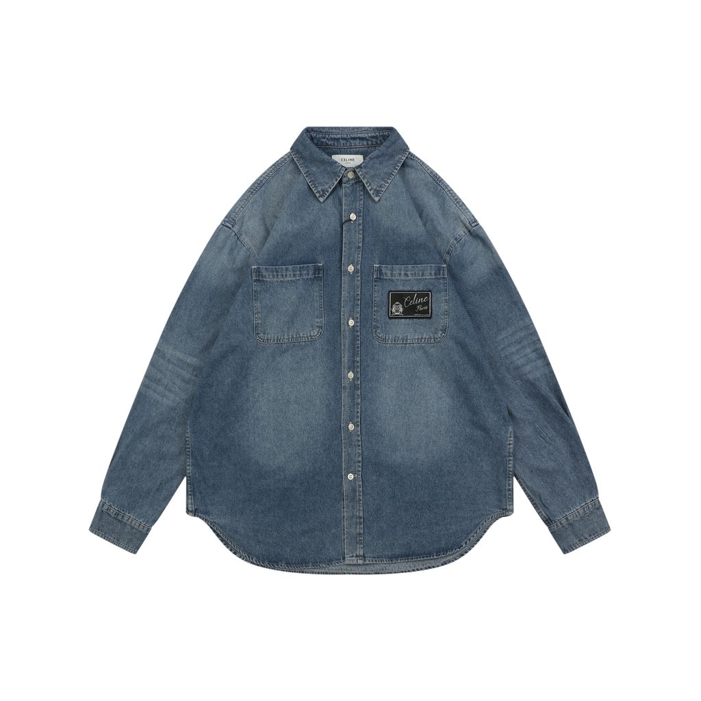 CELINE CL Signature Denim Long Sleeve Shirt