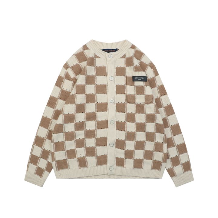 Louis Vuitton Beige Khaki Checkerboard Cardigan