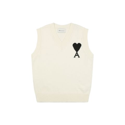 AMI Paris Heart Knit Vest Beige