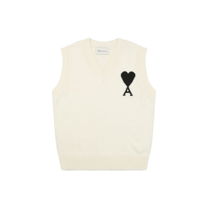 AMI Paris Heart Knit Vest Beige