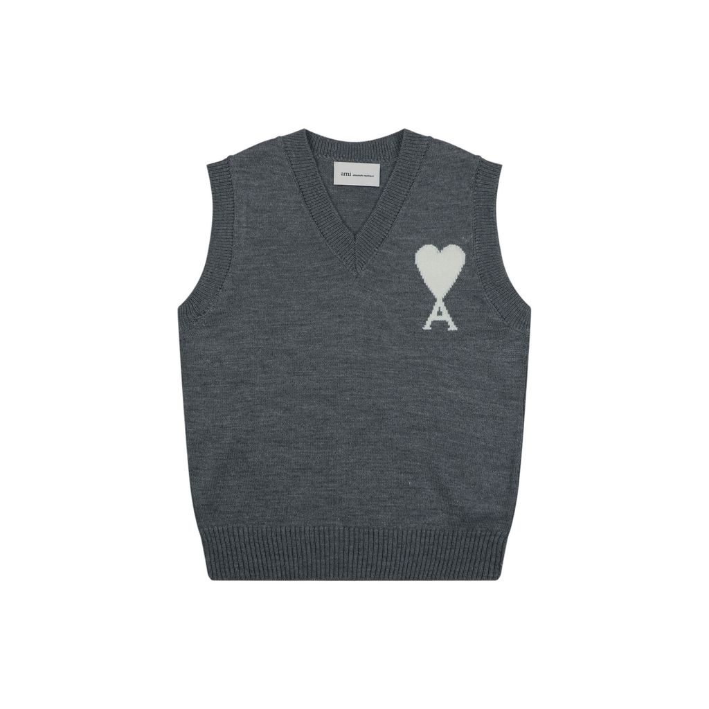 AMI Paris Heart Knit Vest Grey