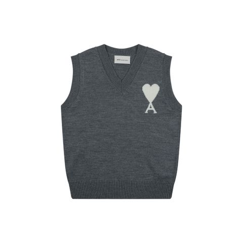 AMI Paris Heart Knit Vest Grey