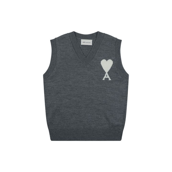 AMI Paris Heart Knit Vest Grey