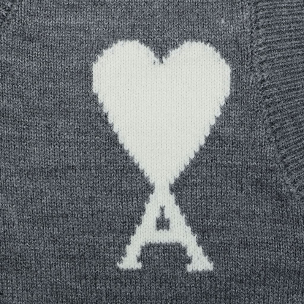 AMI Paris Grey Heart Intarsia Knit Vest
