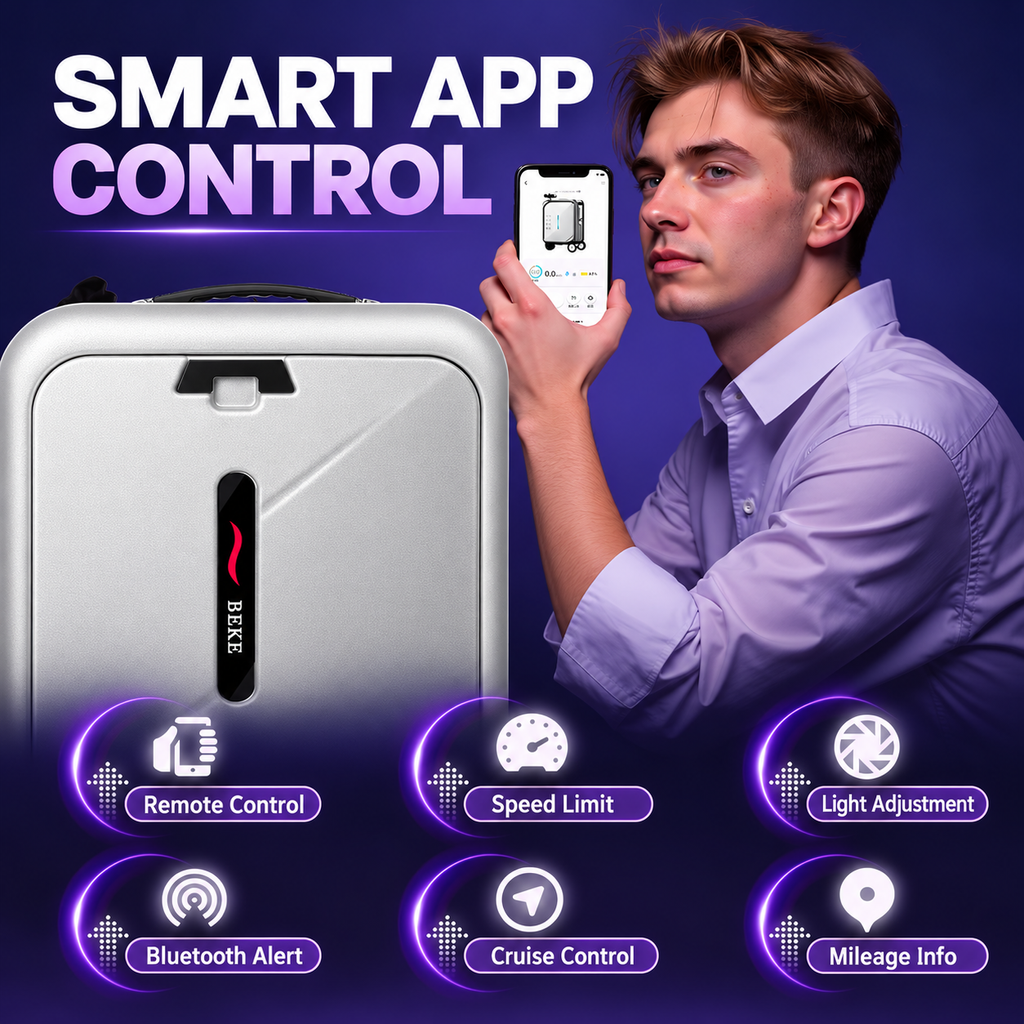 BEKE ES07X Smart Electric Ride-On Suitcase 28L Space Silver BEKE ES07X electric rideable luggage 250W motor 91.25Wh battery BEKE ES07X smart ride-on suitcase Phantom Black TSA lock USB Type-C