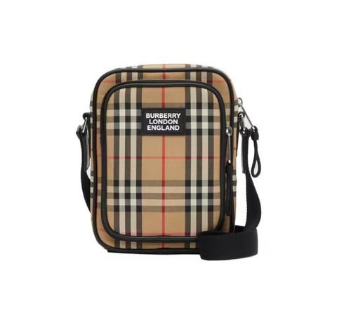 Shop Burberry Vintage Check and Leather Crossbody Bag 80233811 in Archive Beige with bonded cotton check, leather trim, adjustable strap and zip pockets.