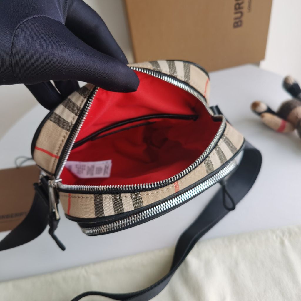 Burberry Vintage Check and Leather Crossbody Bag 80233811 Archive Beige Burberry 80233811 Archive Beige Vintage Check leather trim crossbody bag Burberry Vintage Check crossbody bag adjustable nylon strap raised logo patch