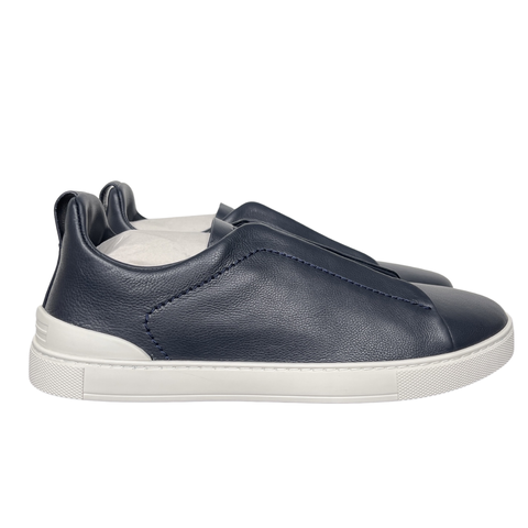 ZEGNA Triple Stitch SECONDSKIN LHOTA-S5207Z-ARE Navy Blue leather sneakers ZEGNA Triple Stitch Blue LHOTA-S5207Z-ARE SECONDSKIN calfskin slip on sneakers ZEGNA LHOTA-S5207Z-ARE dark blue Triple Stitch white rubber sole luxury shoes