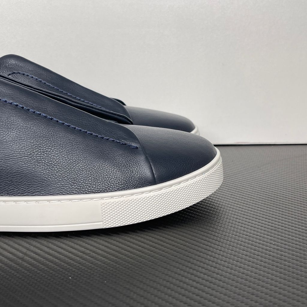 ZEGNA Triple Stitch SECONDSKIN LHOTA-S5207Z-ARE Navy Blue leather sneakers ZEGNA Triple Stitch Blue LHOTA-S5207Z-ARE SECONDSKIN calfskin slip on sneakers ZEGNA LHOTA-S5207Z-ARE dark blue Triple Stitch white rubber sole luxury shoes