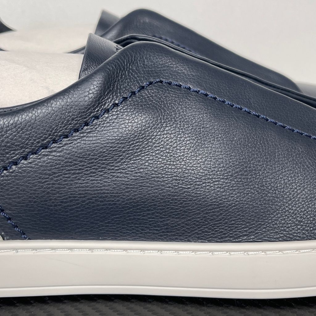 ZEGNA Triple Stitch SECONDSKIN LHOTA-S5207Z-ARE Navy Blue leather sneakers ZEGNA Triple Stitch Blue LHOTA-S5207Z-ARE SECONDSKIN calfskin slip on sneakers ZEGNA LHOTA-S5207Z-ARE dark blue Triple Stitch white rubber sole luxury shoes