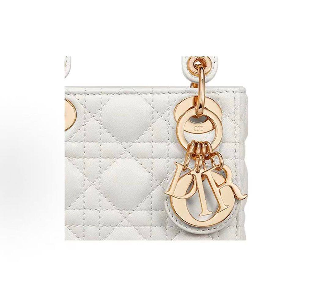 Dior Lady Dior Micro Bag S0856ONGE M030 Latte Cannage lambskin Lady Dior Micro Bag Latte S0856ONGE M030 quilted lambskin D.I.O.R. charms Dior S0856ONGE M030 Latte micro handbag Cannage leather crossbody bag