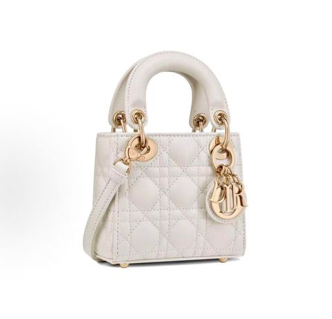 Dior Lady Dior Micro Bag S0856ONGE M030 Latte Cannage lambskin Lady Dior Micro Bag Latte S0856ONGE M030 quilted lambskin D.I.O.R. charms Dior S0856ONGE M030 Latte micro handbag Cannage leather crossbody bag