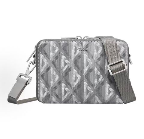 Dior Zipped Pouch with Strap 2ESBC119DCO H42E Dior Gray CD Diamond canvas Dior 2ESBC119DCO H42E Gray CD Diamond men's messenger pouch crossbody bag Dior CD Diamond Gray zipped pouch palladium hardware CHRISTIAN DIOR shoulder strap