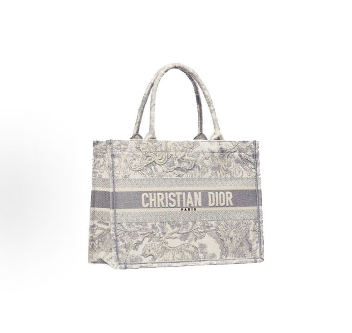 Dior Medium Book Tote M1296ZTDT M932 Gray Toile de Jouy tiger embroidery Dior Book Tote Gray Toile de Jouy M1296ZTDT M932 embroidered canvas tote bag Dior M1296ZTDT M932 Gray tiger botanical embroidery Medium Book Tote