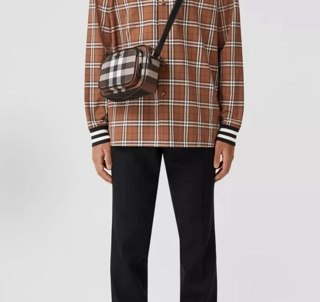 Burberry Paddy Check Crossbody Bag 80491451 Dark Birch Brown Burberry Paddy Bag Dark Birch Brown check men's messenger crossbody bag Burberry 80491451 Dark Birch Brown check leather trim shoulder bag