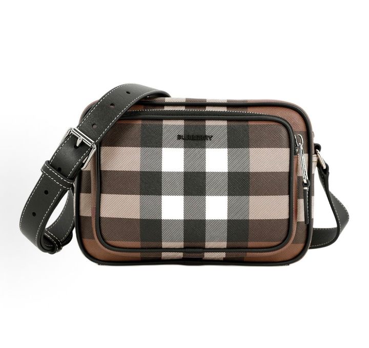 Burberry Paddy Check Crossbody Bag 80491451 Dark Birch Brown Burberry Paddy Bag Dark Birch Brown check men's messenger crossbody bag Burberry 80491451 Dark Birch Brown check leather trim shoulder bag