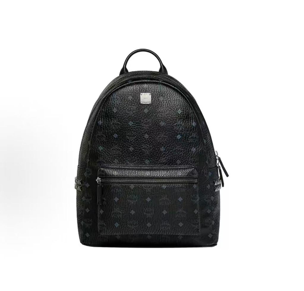 188221790873835_.MCM Stark Side Studs Backpack MMK6SVE38BK001 Black Visetos medium MCM MMK6SVE38BK001 Black Visetos monogram Nappa leather studded backpack MCM Stark Medium Black backpack dark silver studs 13 inch laptop sleeve