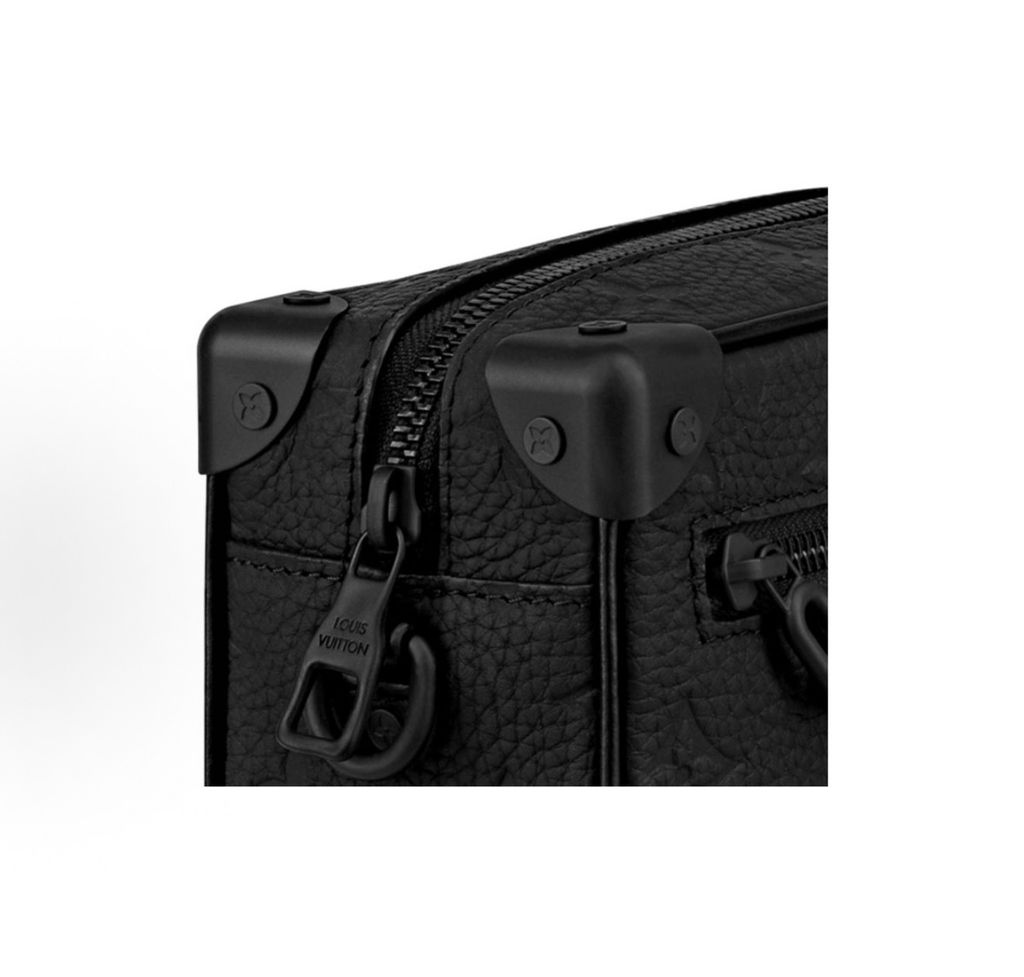 Louis Vuitton Mini Soft Trunk M55702 Black Monogram Taurillon leather Louis Vuitton M55702 Black Mini Soft Trunk embossed Monogram leather chain bag Louis Vuitton Mini Soft Trunk Black matte chain riveted corner crossbody M55702