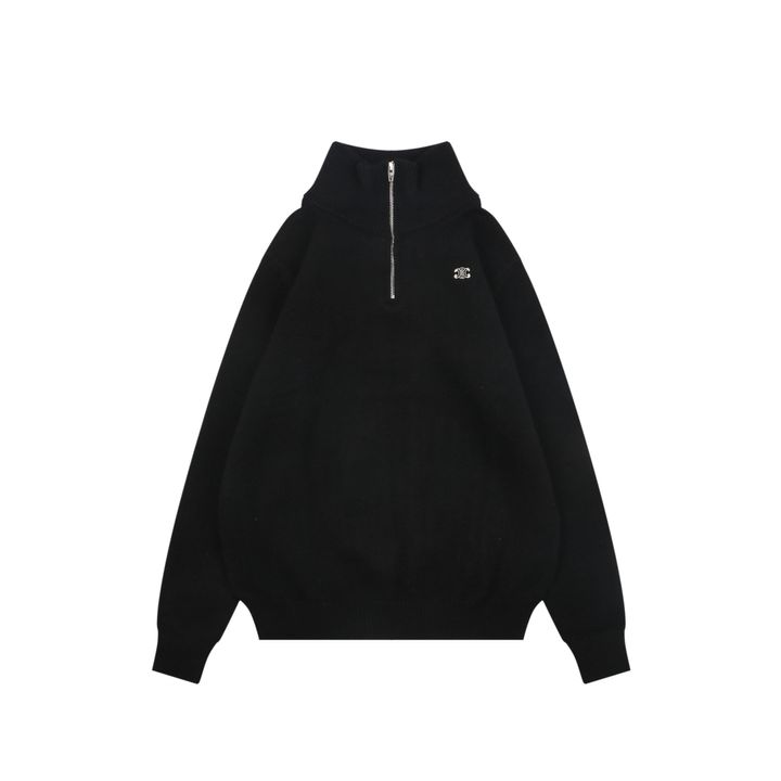 CELINE Triomphe Embroidered Half-Zip High-Neck Sweater